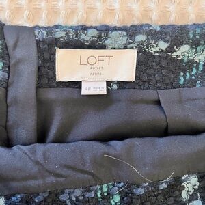 LOFT Black and Blue Tweed Midi Skirt